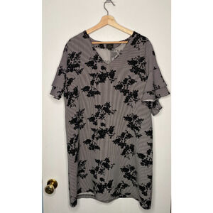 Worthington Dress Black & White Floral & Stripe 100% Polyester Size L